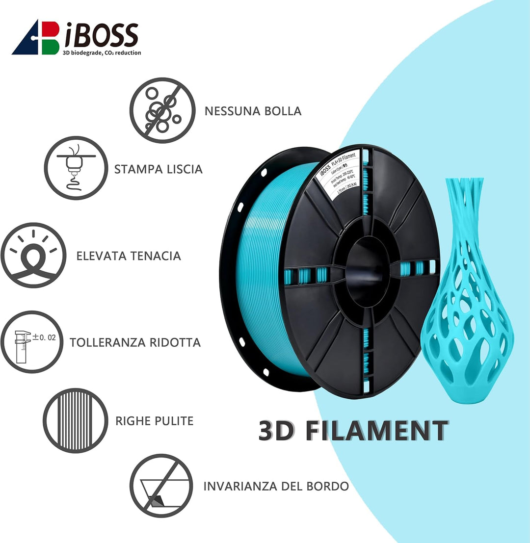 iBOSS PLA Plus (PLA+) 3D-Drucker Filament 1,75mm, Massgenauigkeit +/- 0,02 mm 1 kg Spule (2,2 LBS),