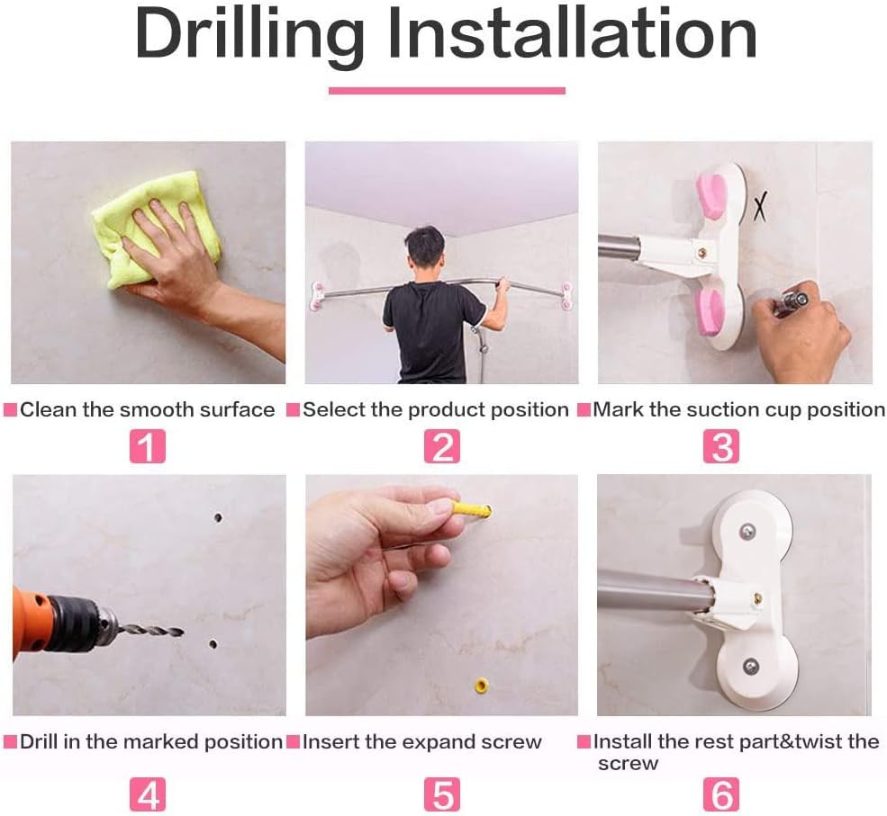 BAOYOUNI Gebogene Duschvorhangstange Ohne Bohren Duschvorhang-Spannstange Teleskopstange aus Edelsta