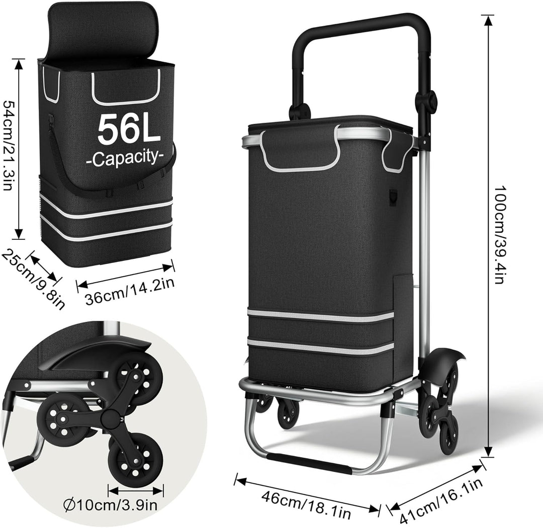 UISEBRT 3in1 Einkaufstrolley klappbar mit 56L gross Volumen,Multifunktionaler Einkaufsroller mit Küh