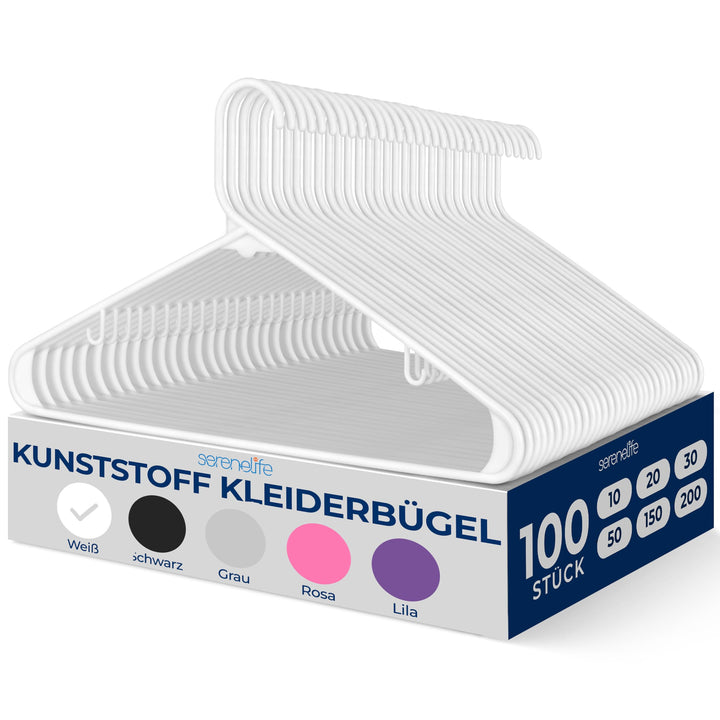 SereneLife Kleiderbügel Weiss 100 Stück, Clothes Hanger, Kleiderbügel Kunststoff, Kleiderbügel platz