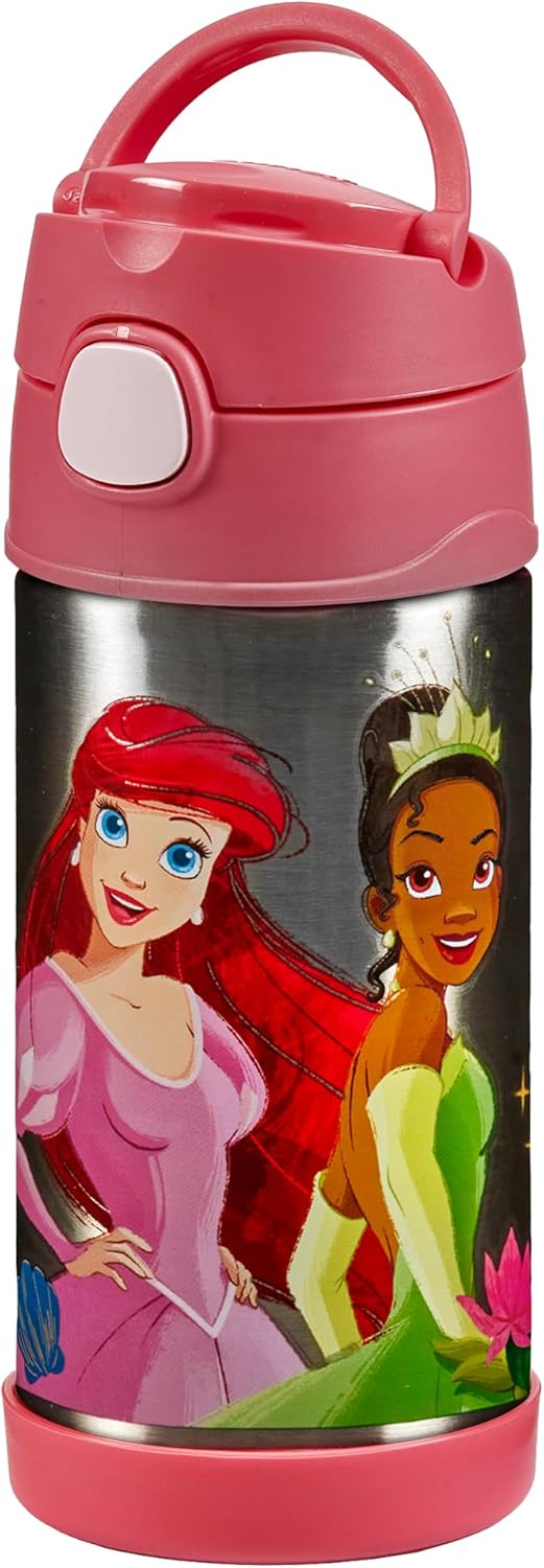 Thermos kids FUNTAINER STRAW BOTTLE DISNEY 0,35 l, Princesses, Thermoflasche Kinder aus Edelstahl mi