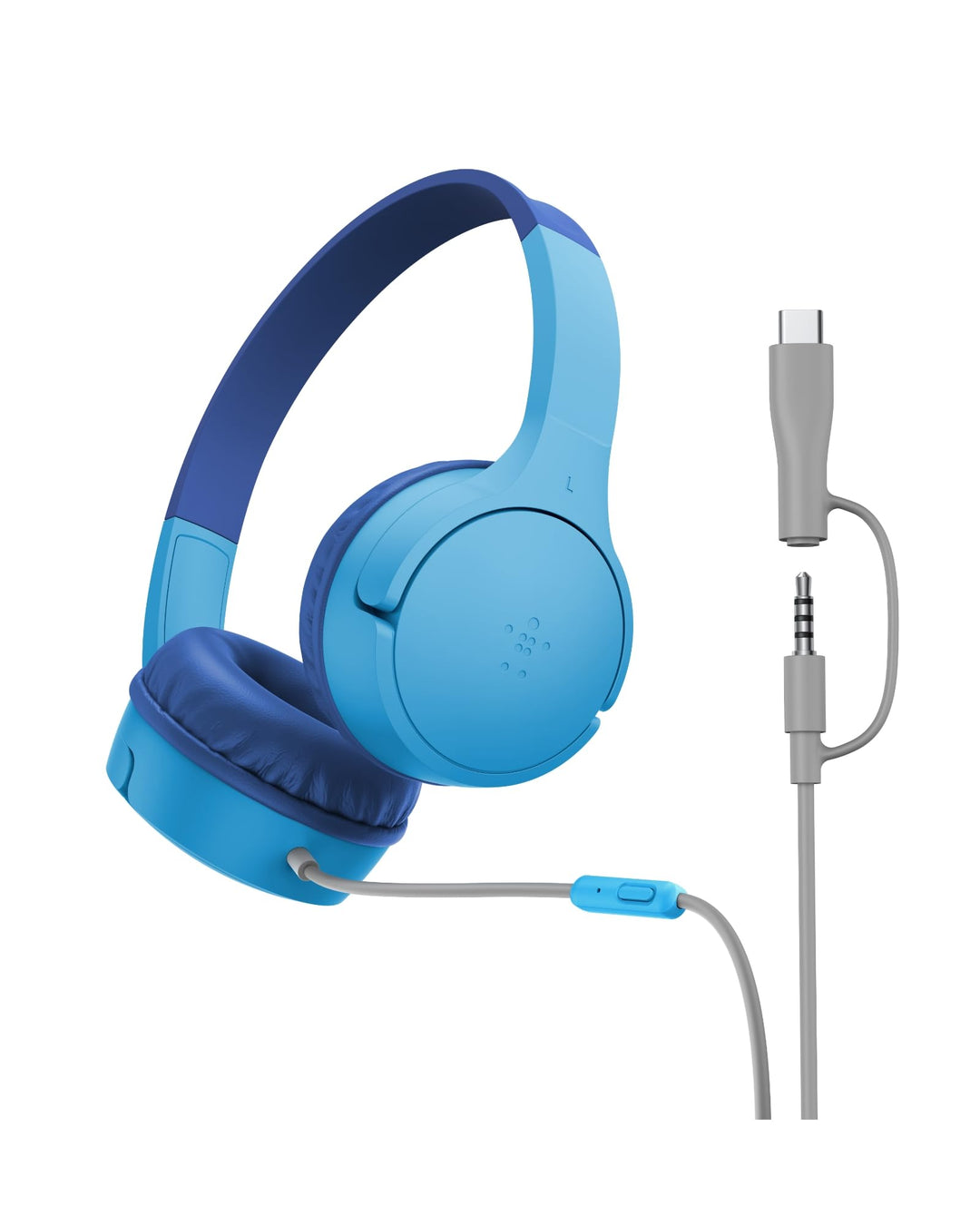 Belkin SoundForm Kopfhörer Kinder mit Kabel, USB-C auf 3,5-mm-Klinken Dongle, integriertes Mikrofon,