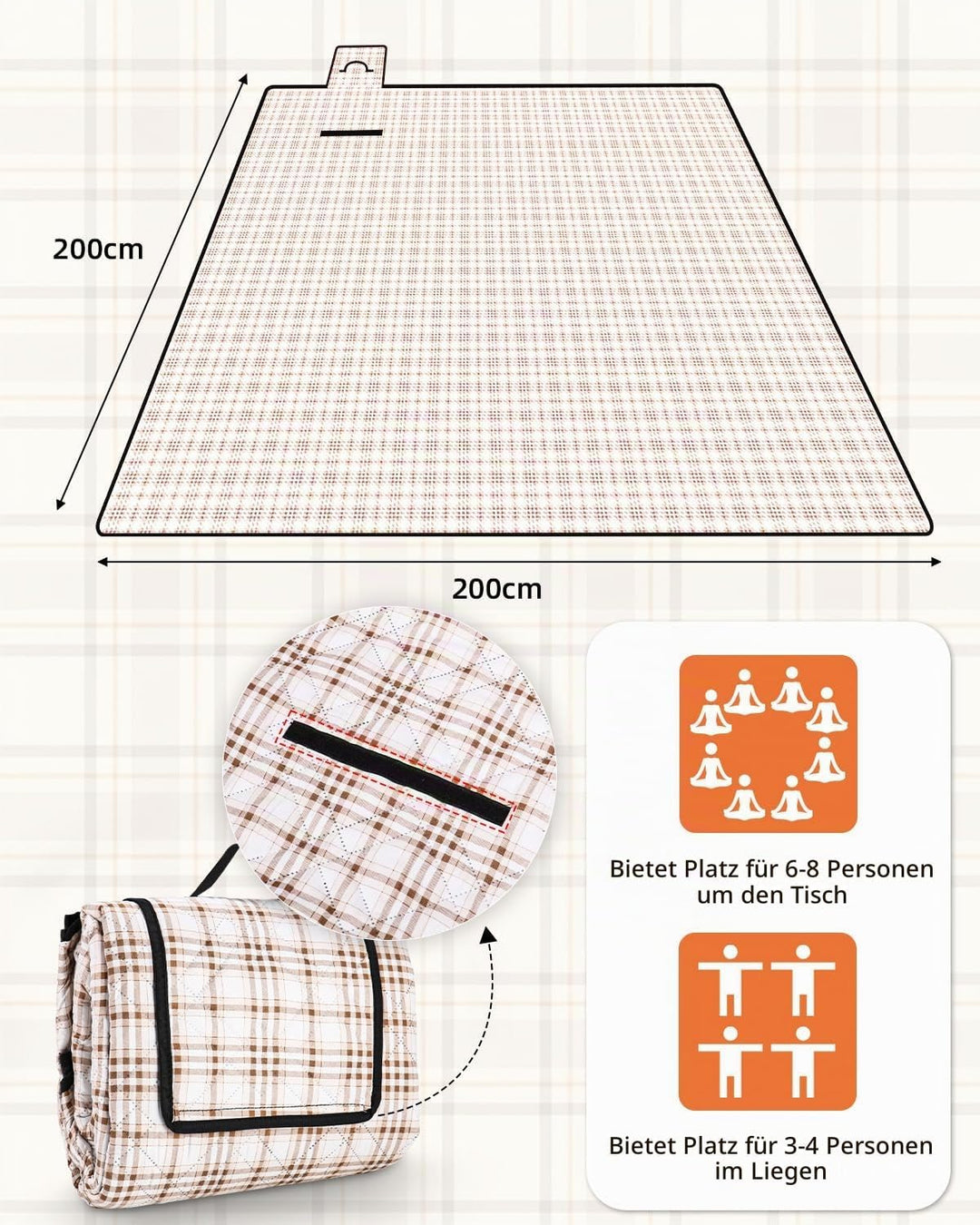 Picknickdecke 200x200,picknickdecke wasserdicht wasserdicht Waschbar, isoliert stranddecke Sandfrei
