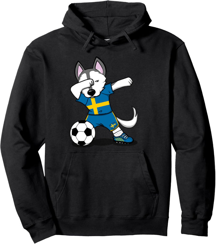 Tupfen Husky Dog Schweden Fussball - Schwedische Flagge Pullover Hoodie