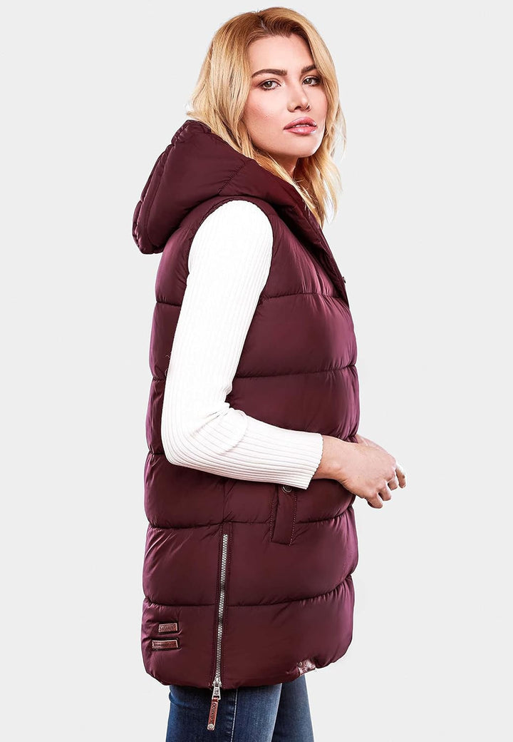Navahoo warme Damen Winter Steppweste lang mit Kapuze Madilynaa XS-XXL M Wine, M Wine