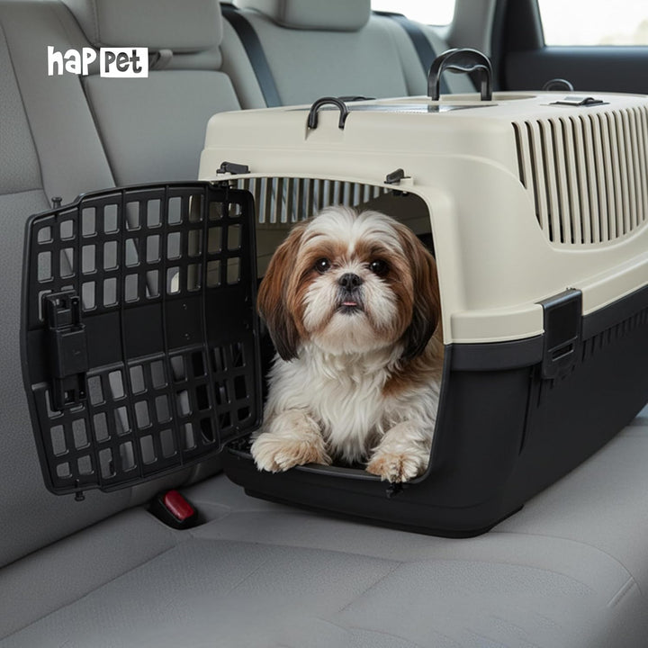 HAPPET Tiertransportbox Polly S Beige & Braun 48x32,5x31 cm – Robuste, gut belüftete Transportbox au