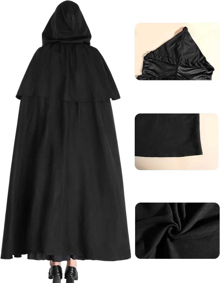 Fiamll Mittelalter Umhang Damen Kapuze Mantel mit Manschette Einfarbige Trenchcoat Renaissance Vampi