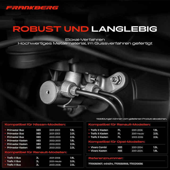 Frankberg Hauptbremszylinder Kompatibel mit Vivaro A E7 2001-2014 Vivaro J7 F7 2001-2004 Trafic II J