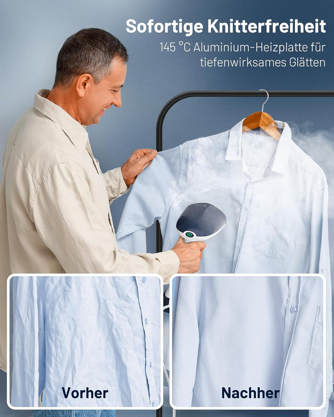 BEAUTURAL Steamer, 1500W Dampfglätter, Schnelles Aufheizen, 260ml Wassertank, Auto-Abschaltung, Falt
