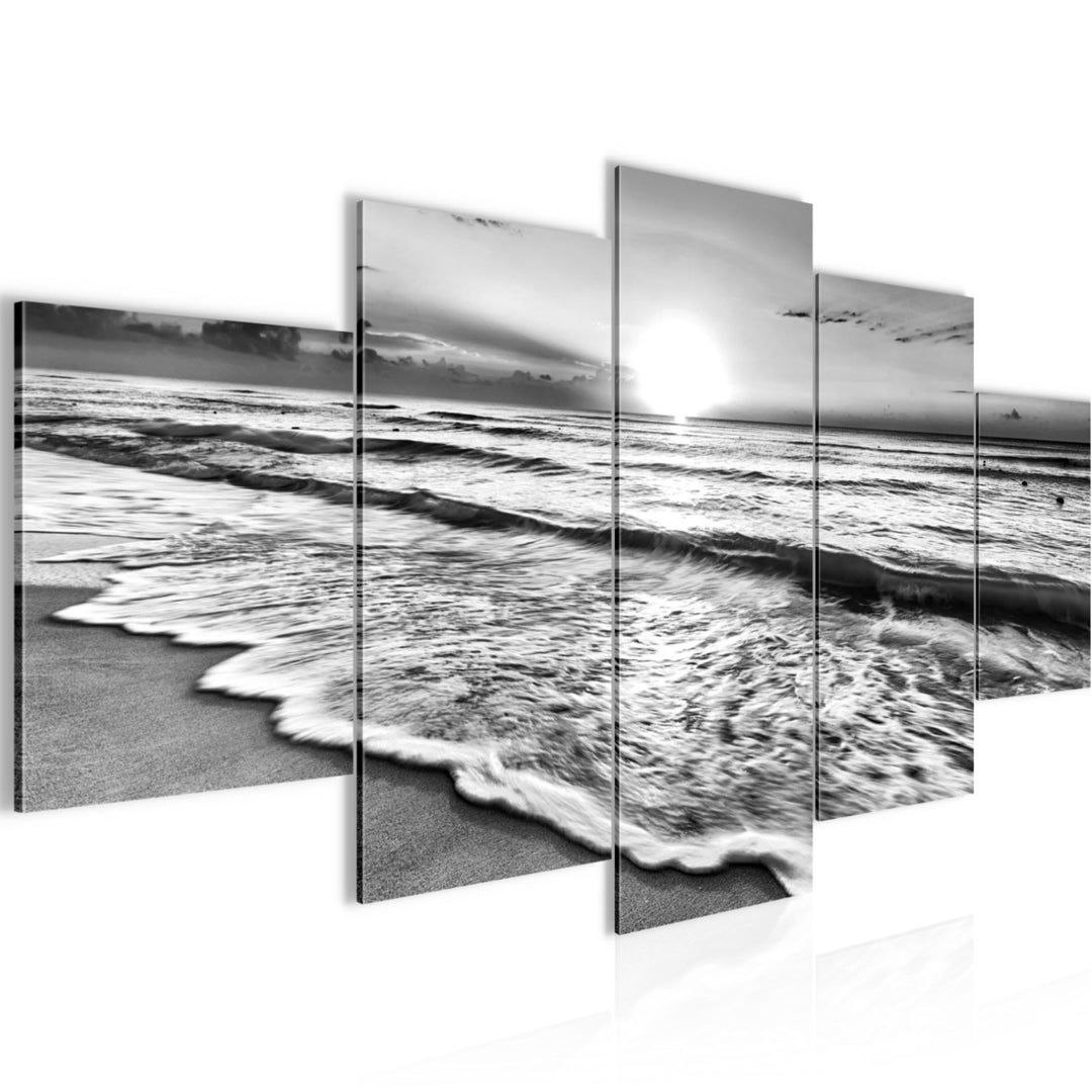 Runa Art Bild Schlafzimmer Wohnzimmer Sonnenuntergang Strand 5 Teilig Panorama Schwarz Weiss Wandbil