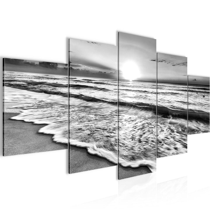 Runa Art Bild Schlafzimmer Wohnzimmer Sonnenuntergang Strand 5 Teilig Panorama Schwarz Weiss Wandbil