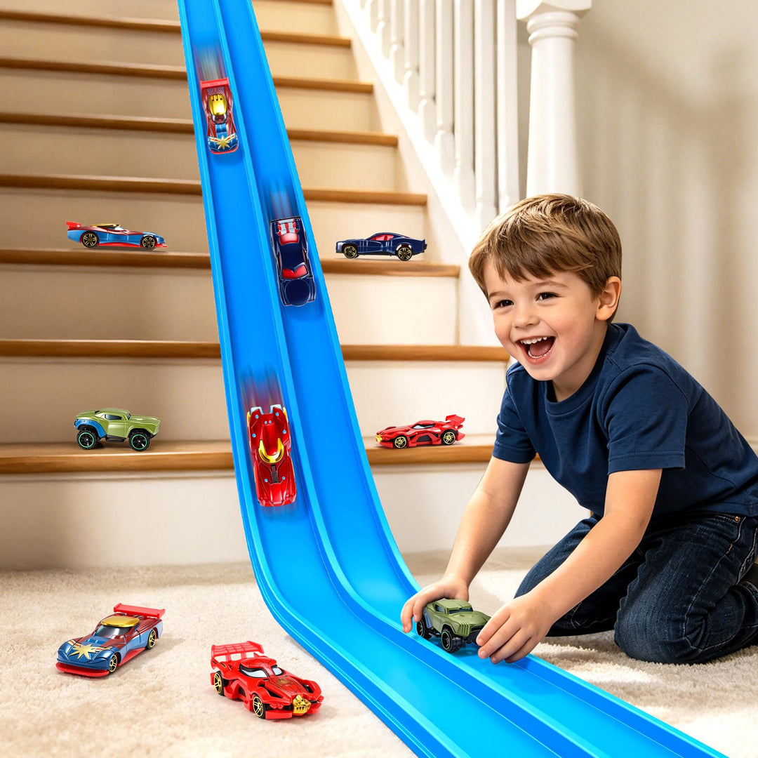 Flexible Rennbahn Kinder, Geschenk Junge 3 4 5 6 7 8 Jahre Rennstrecke Auto Spielzeug ab 3-8 Jahre J