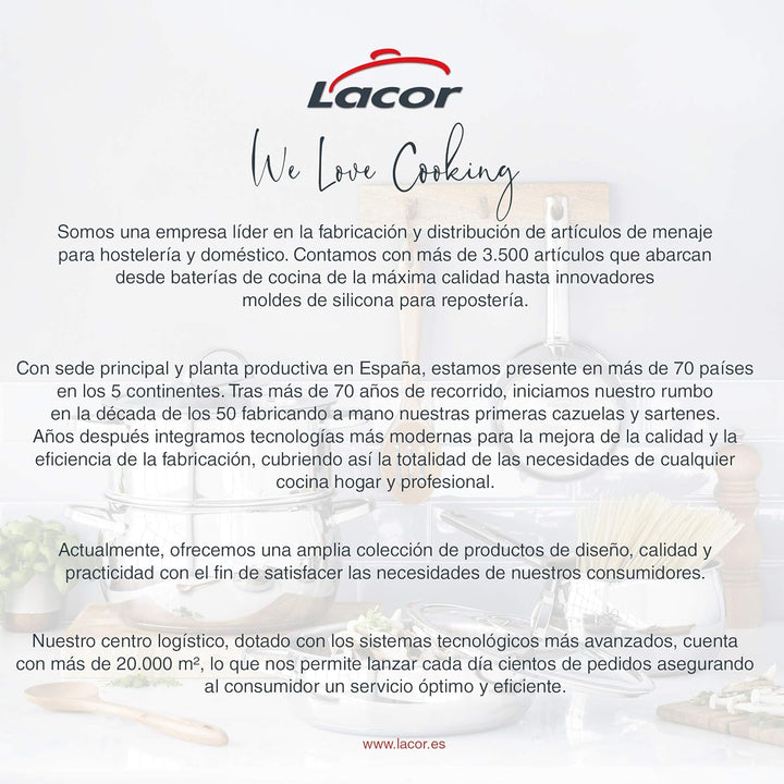 Lacor 50136 Hoher Suppentopf mit Deckel 36 cm, Silber