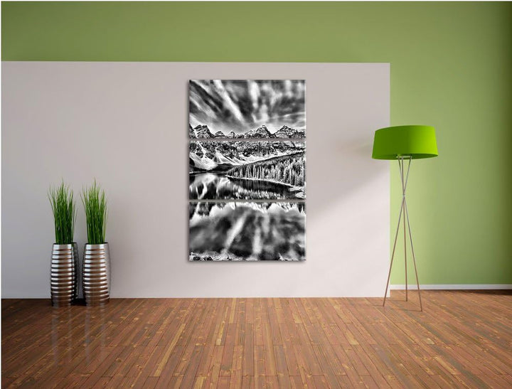 Pixxprint Bergsee als Leinwandbild/Grösse: 3 Teilig (120x80) cm/Wandbild/Kunstdruck/fertig bespannt