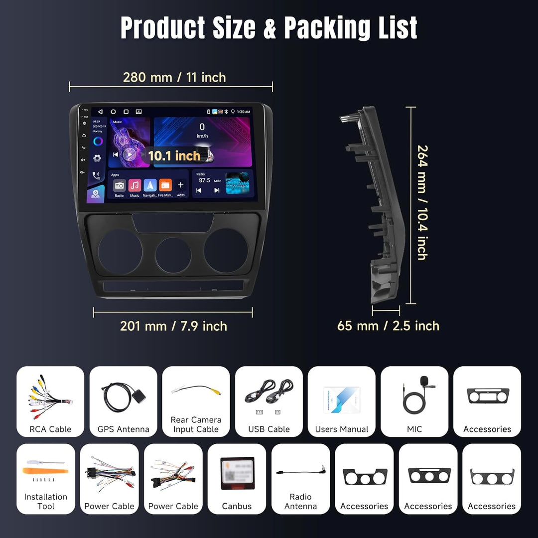 [4+64GB] Autoradio Carplay für Skoda Octavia (2004-2014), 10,1-Zoll Touchscreen Autoradio Android 13