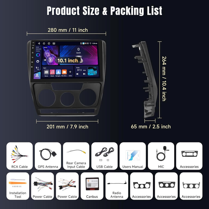 [4+64GB] Autoradio Carplay für Skoda Octavia (2004-2014), 10,1-Zoll Touchscreen Autoradio Android 13