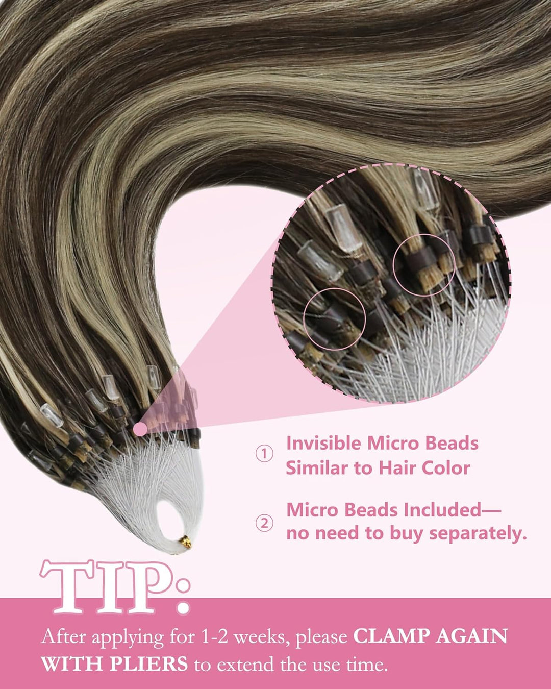 YoungSee Microring Extensions Echthaar Braun 50cm Microring Hair Extensions Micro Loop Extensions Ec