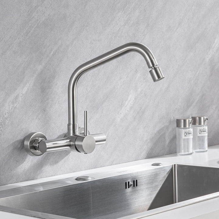 ONECE Wandmontage Wasserhahn Küche mit 2 Strahlarten, Küchenarmatur Wand Mischbatterie mit 360° dreh