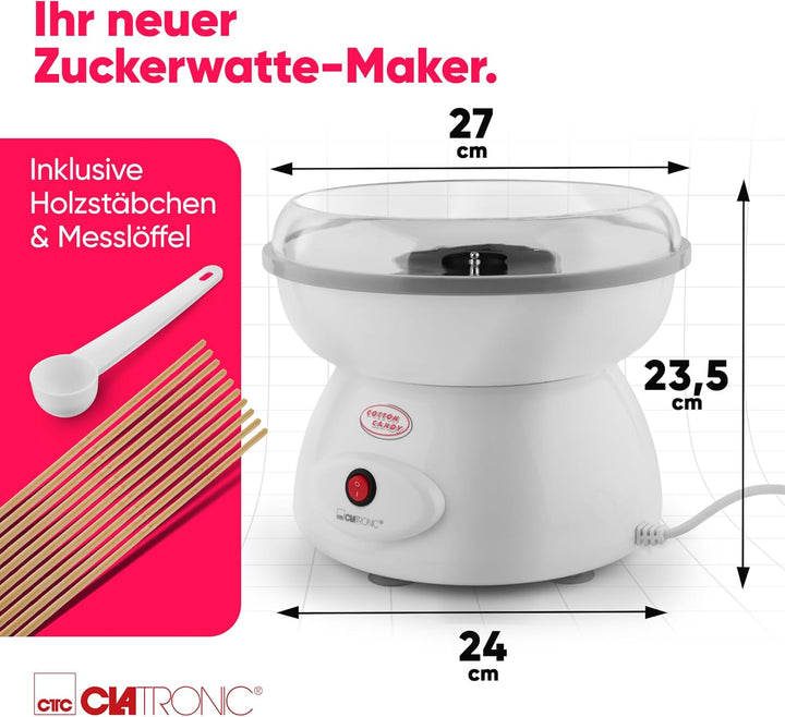Clatronic Zuckerwatten-Maker | Süsse Leckereien für jede Party | Zuckerwattemaschine mit Quarz-Heize