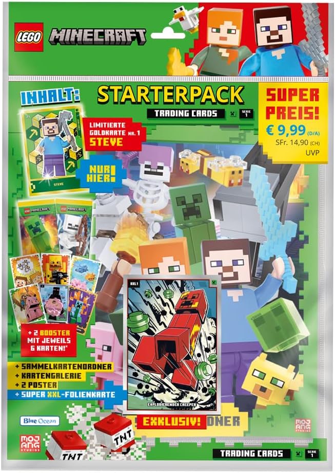 Bundle mit Lego Minecraft Serie 1 Trading Cards - 1 Starter + 5 Booster + 2 Limitierte Star Wars Kar