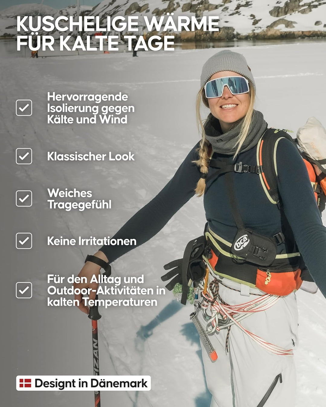 DANISH ENDURANCE Merinowolle Mütze mit Fleece, Warme Wintermütze, Stretchy & Bequem, Unisex, Beanie