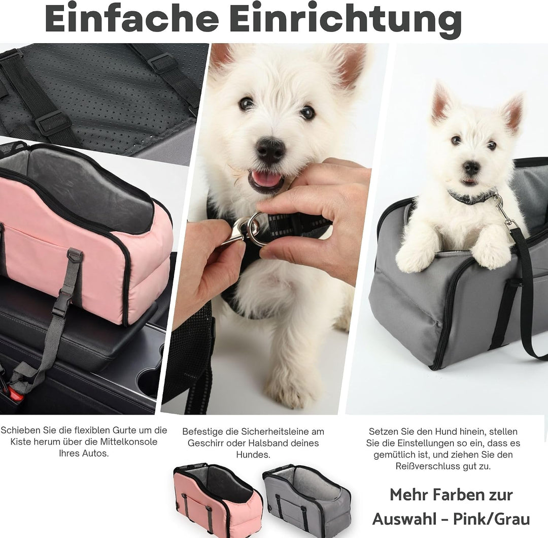 SOLDAY 3-in-1 Auto Hundeautositz Mittelkonsole Mit Sicherheitsleine grau | Bis 6 kg Für Haustiere Au
