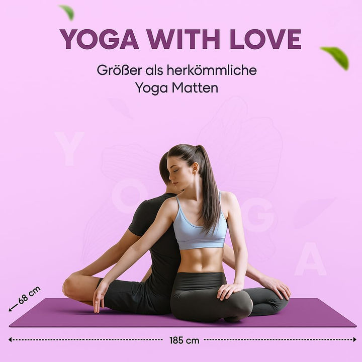 Premium Yoga-Matte STUDIO 185 x 68 x 0,4cm (extra gross) inkl. Gurt aus ECO PU & Naturkautschuk - An