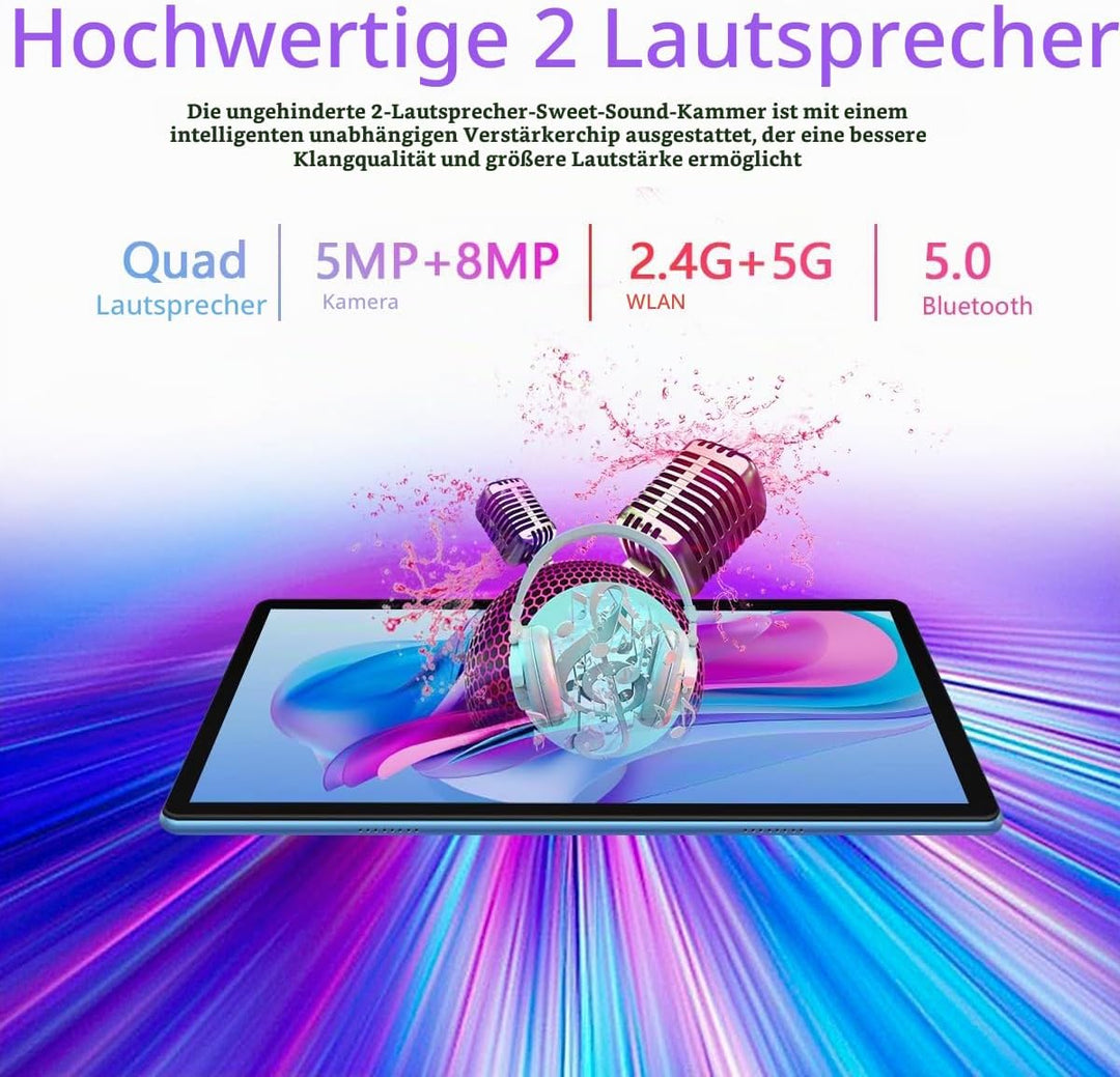 GOODTEL Neueste Tablet 10.1 Zoll Android mit 12GB RAM+128GB ROM 1TB TF, 5G+2.4G WiFi, GPS, Bluetooth