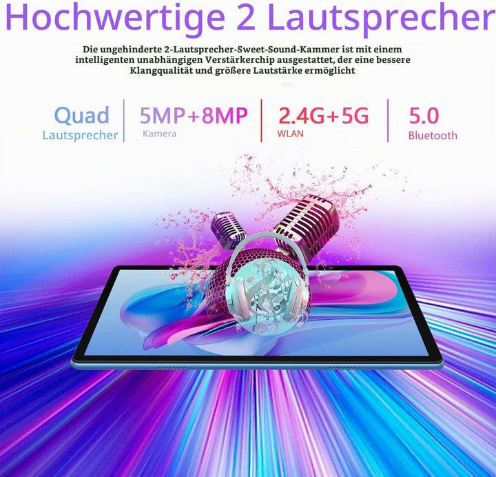 GOODTEL Neueste Tablet 10.1 Zoll Android mit 12GB RAM+128GB ROM 1TB TF, 5G+2.4G WiFi, GPS, Bluetooth