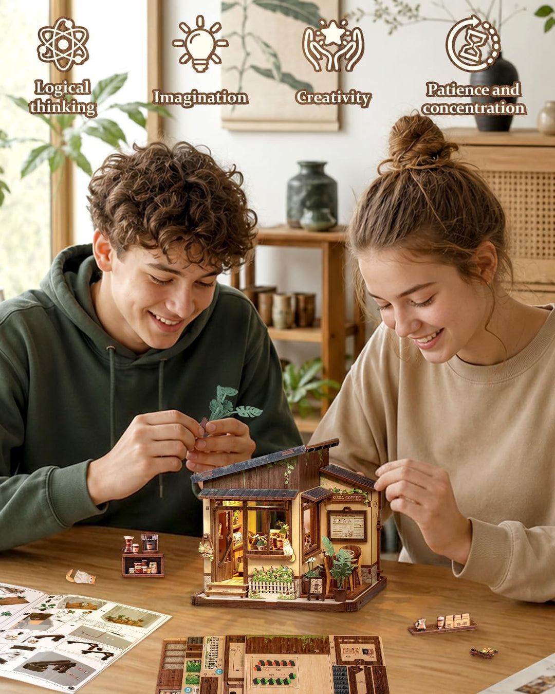 Book Nook Kit - Miniatur Puppenhaus mit LED: 3D Holz-Puzzle Buchstütze, Retro-Deko für Bücherregal,