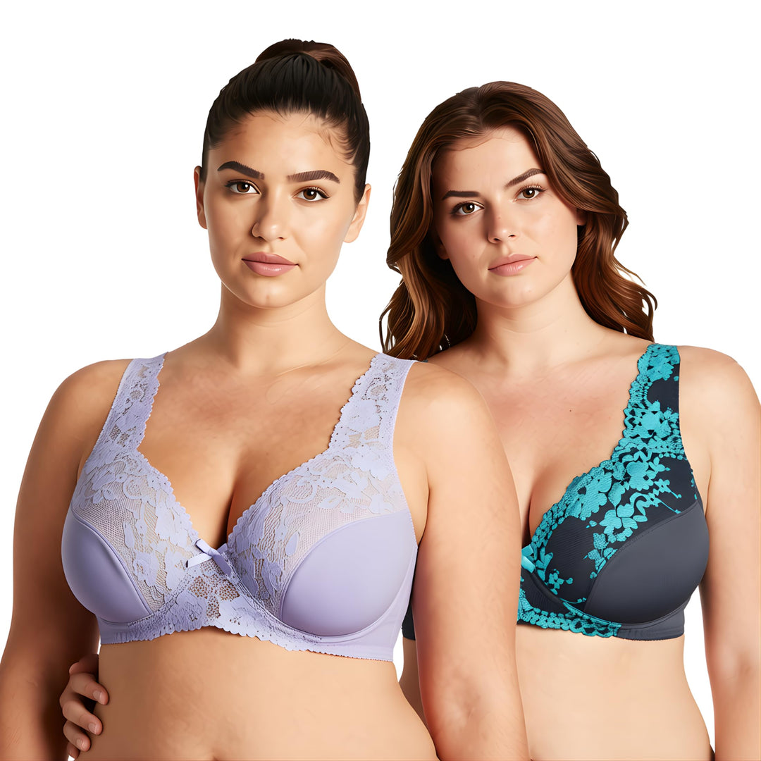 Curve Muse Damen Minimizer BH Ungefüttert Bügel Spitzenstickerei - 2er Pack 75C Lavendel, Grau(2er P
