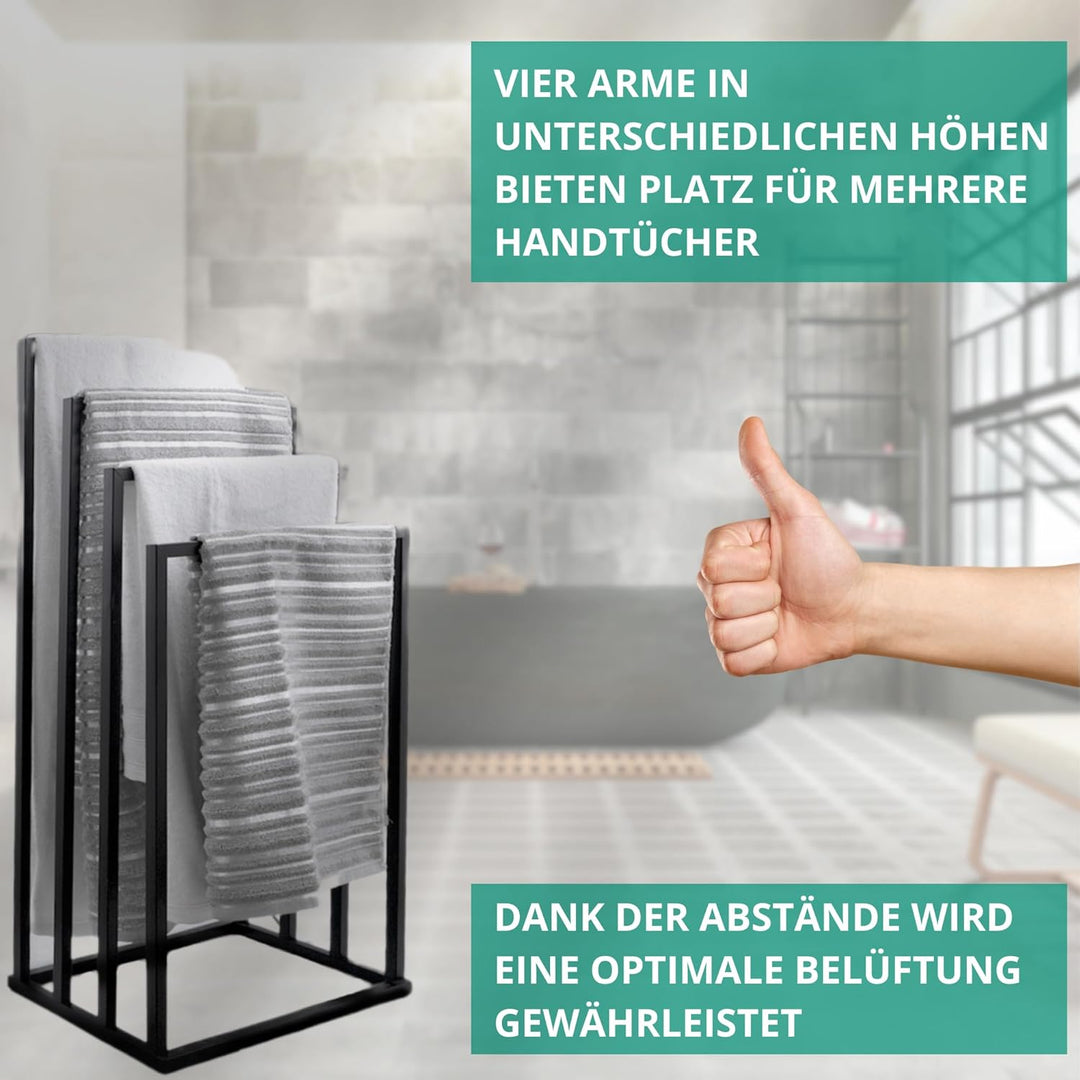 Yoka Home - Handtuchhalter Stehend Schwarz Handtuch - Ständer Freistehend aus Edelstahl für Bad Stan