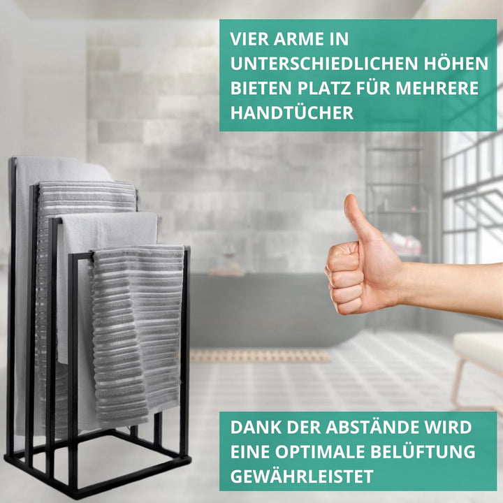 Yoka Home - Handtuchhalter Stehend Schwarz Handtuch - Ständer Freistehend aus Edelstahl für Bad Stan