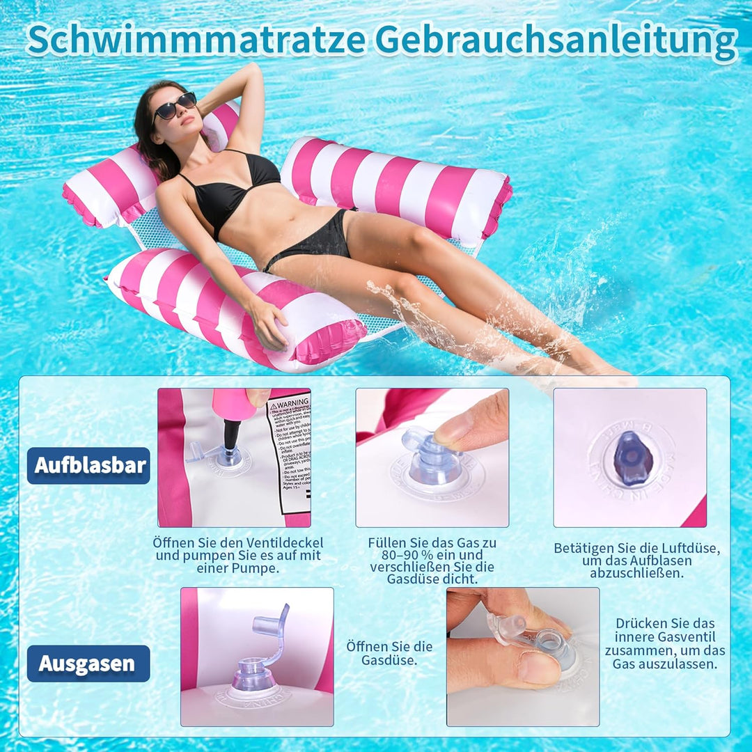 Luftmatratze Pool Schwimmnudel, 2 Stück Luftmatratze Wasser Hängematte, 4 In 1 Wasserhängematte Mit