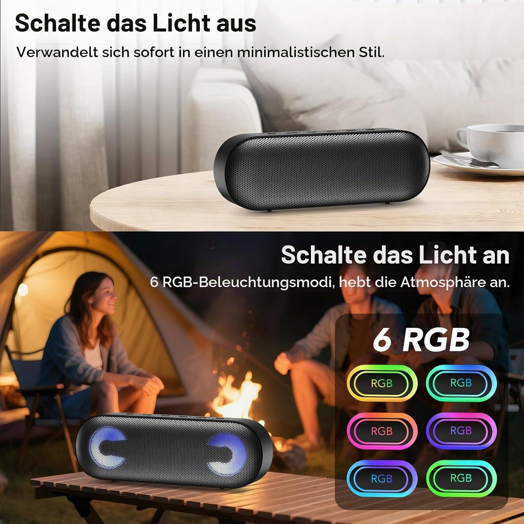 IKT Bluetooth Lautsprecher mit Licht,30W Duale Bass-Treiber,30H Stunden Akkulaufzeit,Bluetooth 5.4,I