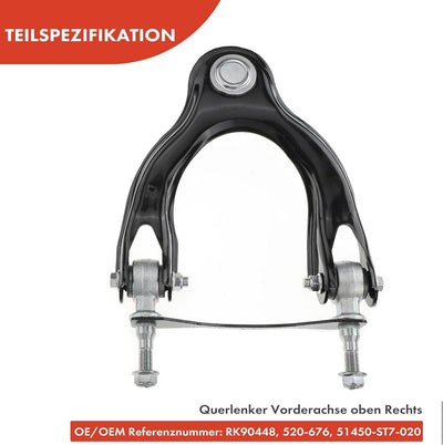 Frankberg 1x Querlenker Radaufhängung Vorderachse Rechts Oben Kompatibel mit Civic VI Fastback MA MB