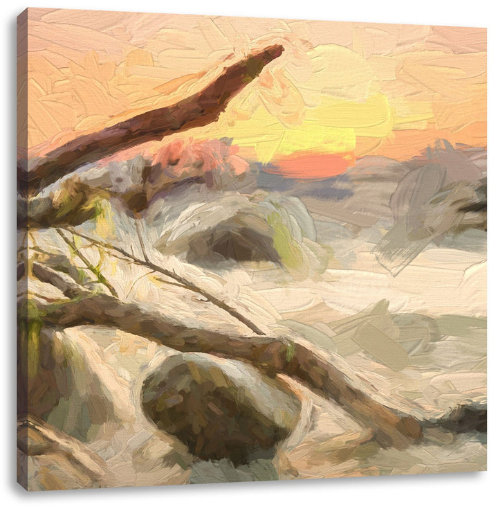 Pixxprint Ruhige See im Nebel als Leinwandbild | Grösse: 70x70 cm | Wandbild | Kunstdruck | fertig b