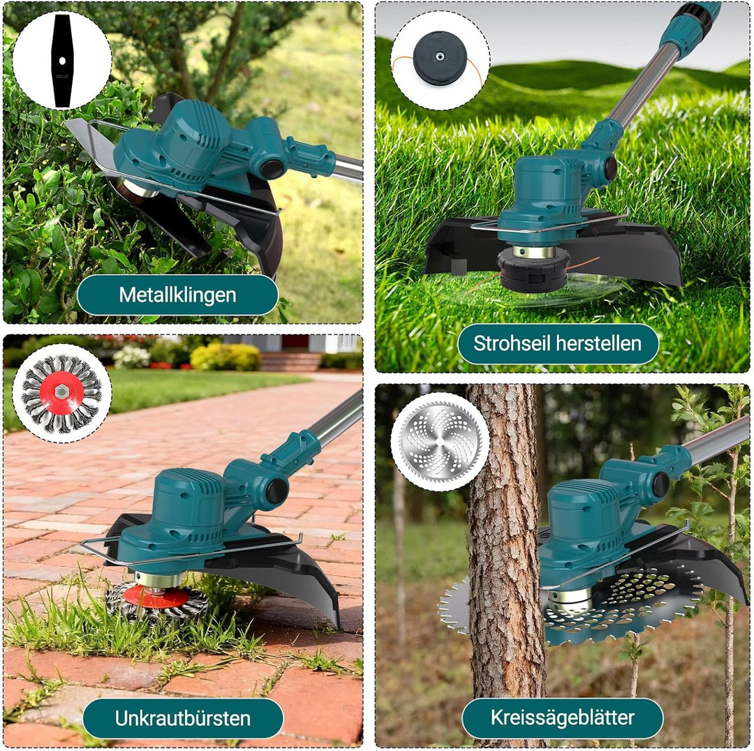 Akku Rasentrimmer für Makita Akkus, Rasentrimmer mit Akku 21V, Rasentrimmer mit Unkrautbürste, Freis