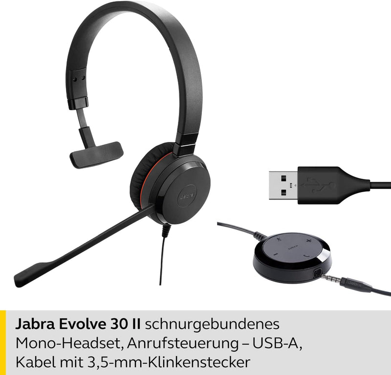 Jabra Evolve 30 UC Mono Headset - Unified Communications Headphones for VoIP Softphone with Passive