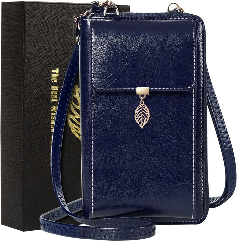 ENONEO Handytasche zum Umhängen RFID Schutz Handy Geldbeutel Umhängetasche Damen Klein Leder mit 12