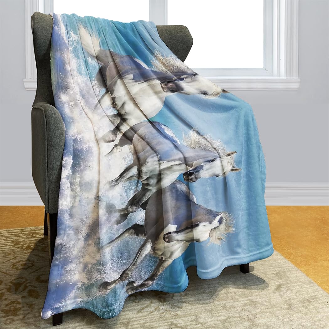 Violetpos 150 x 200 cm Flanell Decke Weich Fleecedecke Kuscheldecken SanftBettüberwurf Weisses Pferd