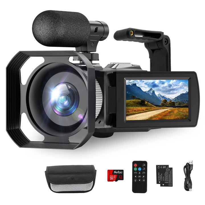 Hojocojo Videokamera 4K Camcorder 48MP 60FPS, 18X Digitalzoom Webcam Video Kamera Vlogging Kamera fü