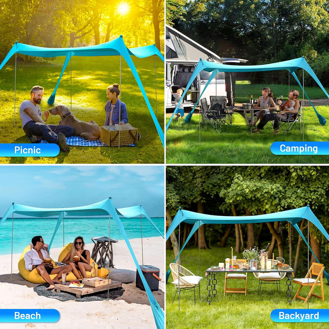 Familien-Strandzelt, Baldachin, Sonnenschutz, Pop-Up-Strandzelt, Sonnenschutz, Stabilität, 4 Stangen