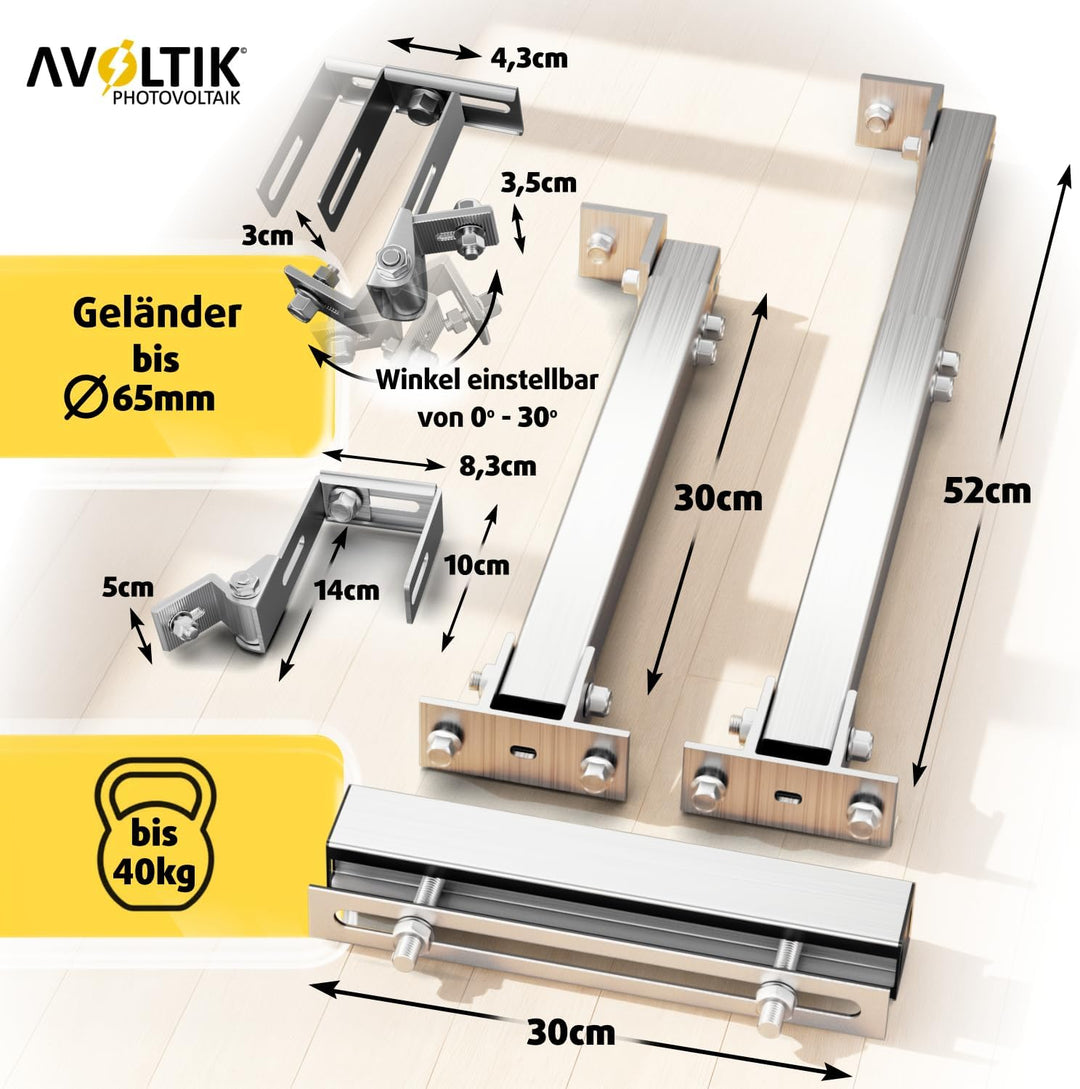Avoltik 2X Balkonkraftwerk Halterung Balkon ECKIG für alle Solarpanel-Grössen Solarmodul Halterung a