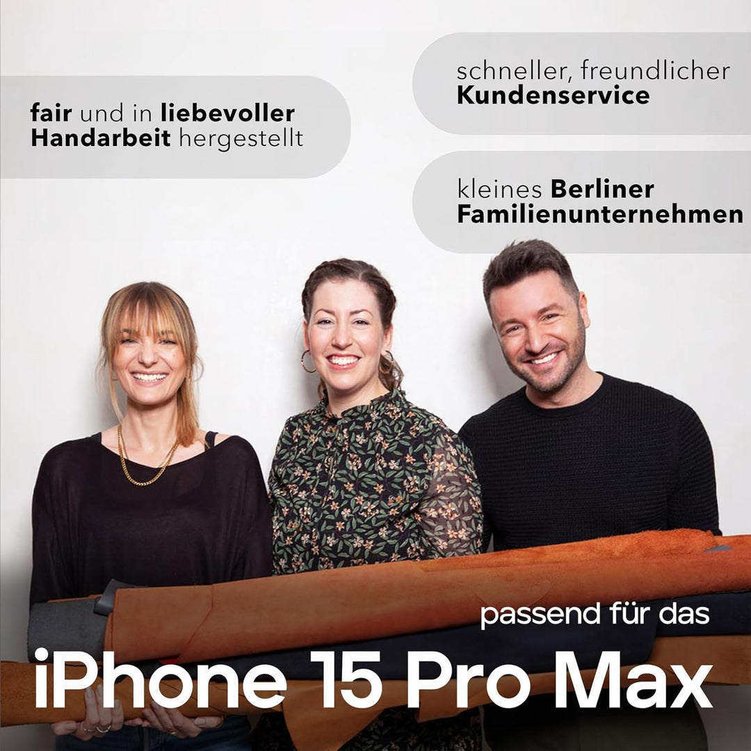 WIIUKA Hülle für iPhone 15 Pro Max, Leder aus Deutschland, Lederhülle extra Dünn, Premium Handyhülle