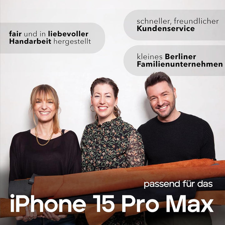 WIIUKA Hülle für iPhone 15 Pro Max, Leder aus Deutschland, Lederhülle extra Dünn, Premium Handyhülle