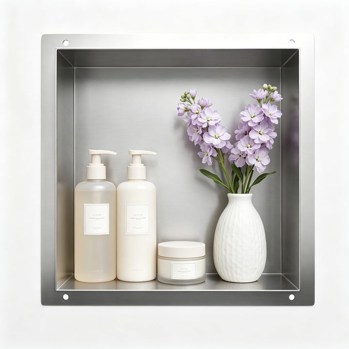 Wandnische Dusche Edelstahl, wasserdichte Nische mit LED-Licht, Eingebettete Duschnische 30x30x10cm,