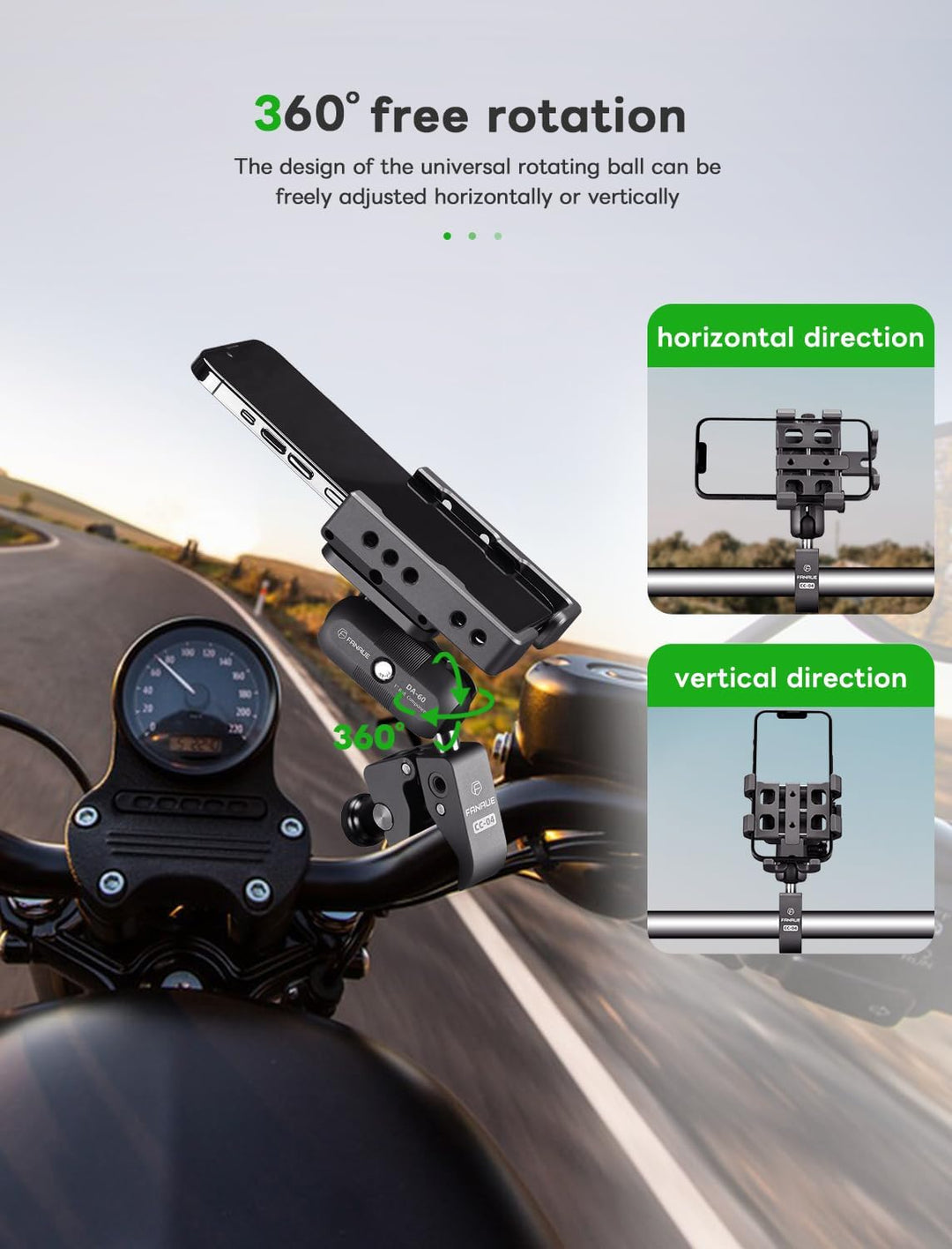 FANAUE CC-04F Schutz vor Diebstahl Lenkerklemmbasis mit 1" Ball Adapter für Durchmesser 13-52mm Moto