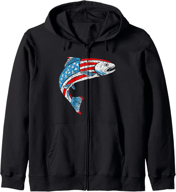Retro American Flag Trout Vintage Fly Fishing Graphic Design Kapuzenjacke