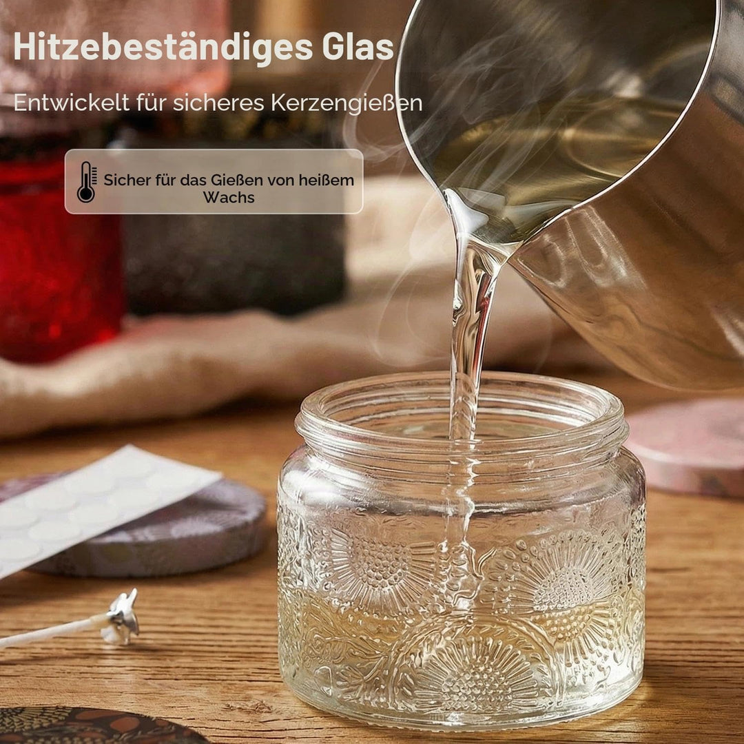 LumaCraft Candle Luxus Relief Kerzengläser zum Kerzen giessen-12er Pack Leere Glasgefässe mit Luftdi